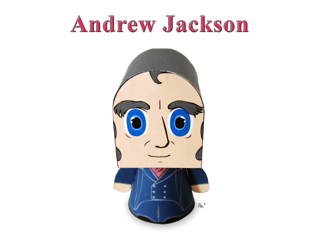 Andrew Jackson seventh president of the United States of America 3D paper model craft that is a printable instant download paper toy with movable parts.