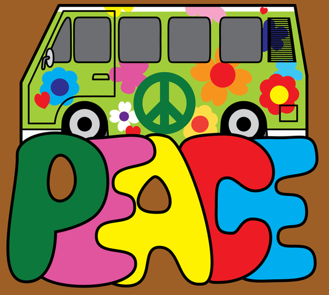 Progress image of the Vagabond Van from Flower Power set of 3D printable toy vehicles. Instant download paper craft of hippie transportation with peace signs and flowers.